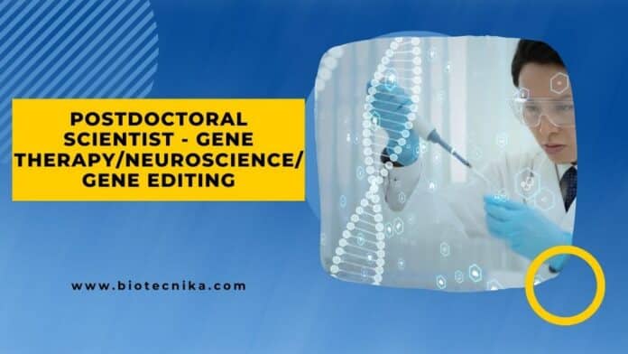 Postdoctoral Scientist - Gene Therapy/Neuroscience/Gene Editing