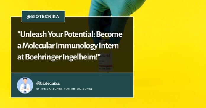 Molecular Immunology Intern at Boehringer Ingelheim! Apply Now
