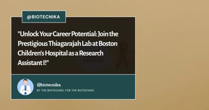 Boston Children’s Hospital Research Assistant Job For BS Life Sciences, Apply Online