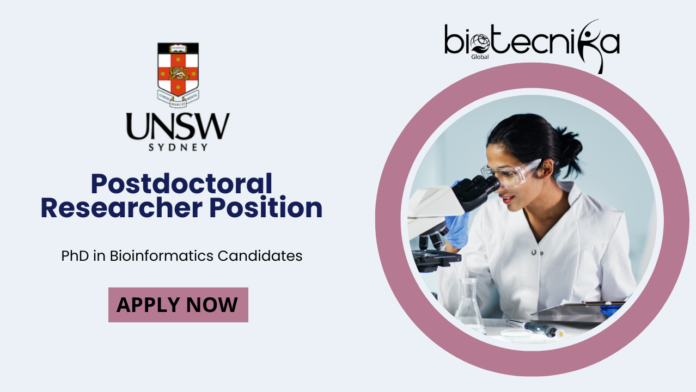 Postdoctoral Researcher Position at UNSW Sydney | PhD Bioinformatics Candidates Apply Now