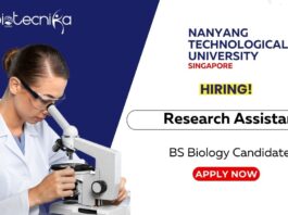 Research Assistant Position at NTU Singapore BS Biology Graduates Apply Online