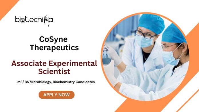 Scientist Position Jobs at CoSyne Therapeutics MS Molecular Biology Candidates Apply Now