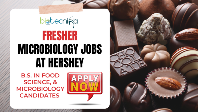 Fresher QA Microbiology Jobs at Hershey - B.S. in Food Science & Microbiology Candidates Apply Now for QA Specialist 
