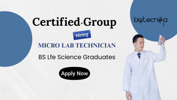 Lab Technician Job at Certified Group | Life Science Graduates Apply