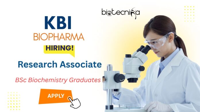Research Associate Job for Biochemistry Graduates at KBI Biopharma | Apply