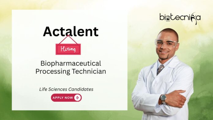 Biopharmaceutical Processing Technician Job at Actalent. Work in biologics manufacturing under cGMP standards.