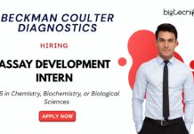 Join Beckman Coulter Careers as Assay Development Intern | Biological Sciences & Biochem Apply Join Beckman Coulter Careers as Assay Development Intern (Biological Science Job) Apply for the Biochemistry Job Now!