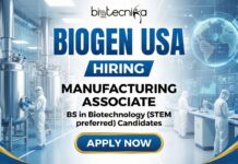 Biotechnology Jobs at Biogen | Apply for Manufacturing Associate Role Biogen Manufacturing Associate IV working in a biotechnology cleanroom environment at RTP, NC