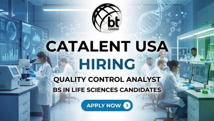 Quality Control Analyst working in a Catalent laboratory with advanced analytical instruments.