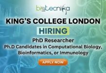 Resaerch Jobs at King’s College London | Apply for PhD Researcher In Computational Immunology Role PhD Researcher in Computational Immunology – King’s College London research job poster