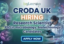 Research Job offer at Croda UK | Apply for Research Scientist Role Research scientist at Croda lab in Daresbury working on biotechnology innovation