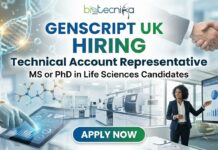 Life Science Job opening at GenScript UK | Apply for Technical Account Representative Role Join GenScript UK as a Technical Account Representative. Apply your molecular biology skills and engage with customers in a dynamic biotech environment.