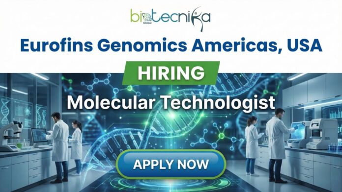 Molecular Technologist life science jobs at Eurofins Genomics plasmid DNA laboratory