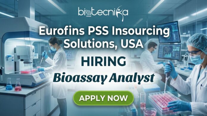 Bioassay Analyst at Eurofins performing life science experiments in a GMP laboratory.