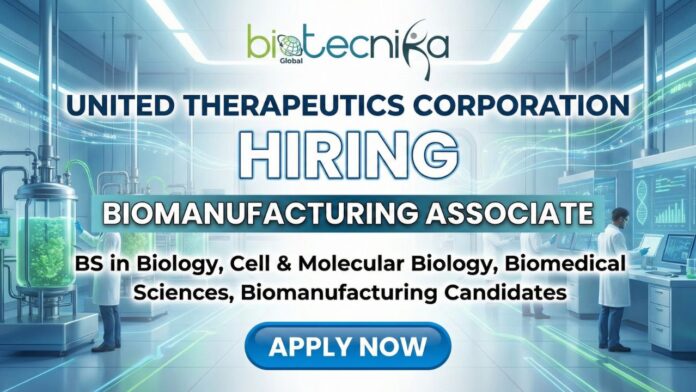 Biomanufacturing Associate I job at United Therapeutics Corporation – life science jobs in RTP NC