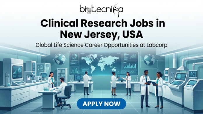 linical Research Jobs in New Jersey, USA. Featured image for Clinical Research Jobs in New Jersey, USA. The graphic displays the Biotecnika Global logo at the top, followed by the text 