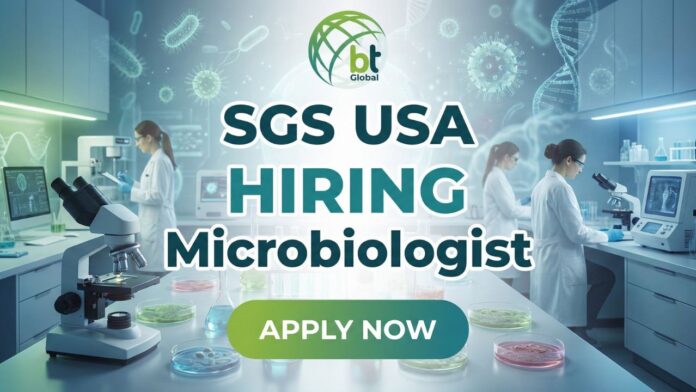 Microbiologist working in a laboratory for SGS – hands-on microbiology job in Fairfield, NJ