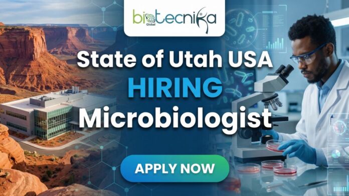 Microbiologist II performing serology and virology tests at Utah Public Health Lab – state of Utah careers opportunity in microbiology.