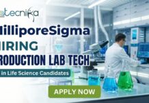 Life Science Jobs at MilliporeSigma USA | Apply for Production Lab Tech role Production Lab Technician working with laboratory equipment at MilliporeSigma