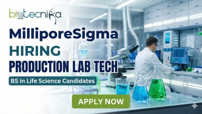 Production Lab Technician at MilliporeSigma Production Lab Technician working with laboratory equipment at MilliporeSigma