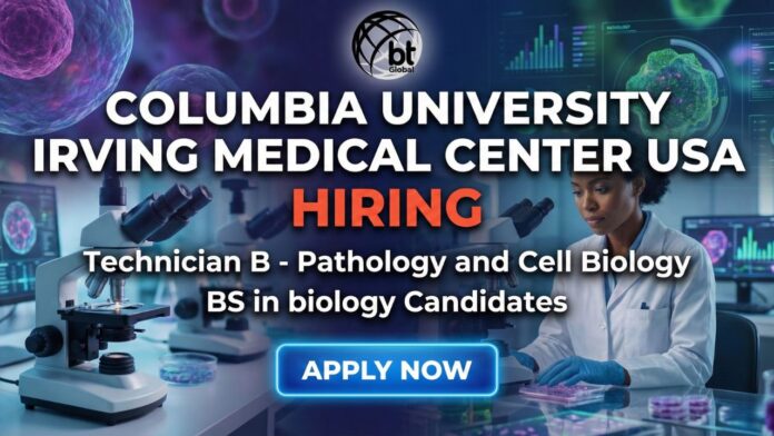 Technician working in a Pathology and Cell Biology lab at Columbia University Irving Medical Center