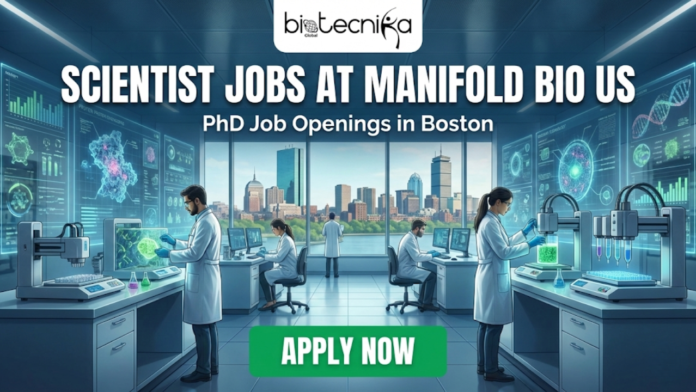 Scientist Jobs at Manifold Bio US | PhD Job Openings in Boston. A promotional banner with the 
