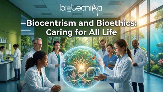 Illustration showing biocentrism and bioethics supporting environmentalism and Deep Ecology