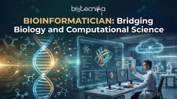 A bioinformatician analyzing data to solve biological problems using computers career in bioinformatics