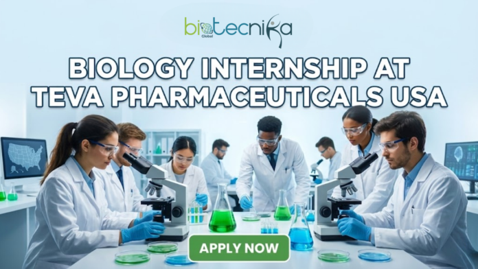 Biology Internship at Teva Pharmaceuticals Internships in USA. A professional and vibrant featured image for an article titled 
