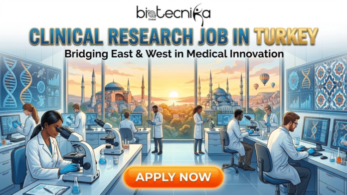 Clinical Research Job at Parexel Turkey | Life Science Jobs in 2026. A promotional graphic for Biotecnika Global with the title