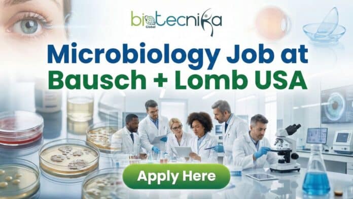 Microbiology technician working in a cGMP laboratory at Bausch Lomb Tampa facility
