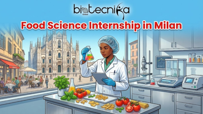 Food Science Internship in Milan. An illustration with a banner at the top that reads 