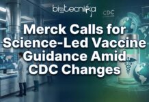 Merck Calls for Science-Led Vaccine Guidance Amid CDC Changes Syringe in front of Merck logo symbolizing childhood immunization, public health vaccine, rotavirus vaccine