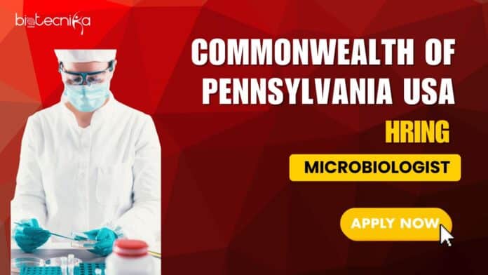 Microbiologist I at the Commonwealth of Pennsylvania conducting laboratory analysis in bacteriology, plankton, and protozoan labs. microbiology job