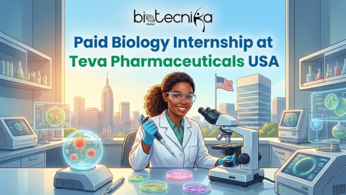 Paid Biology Internship in the USA Latest Internship Opportunity for Biology Graduates at Teva. An illustration for a 