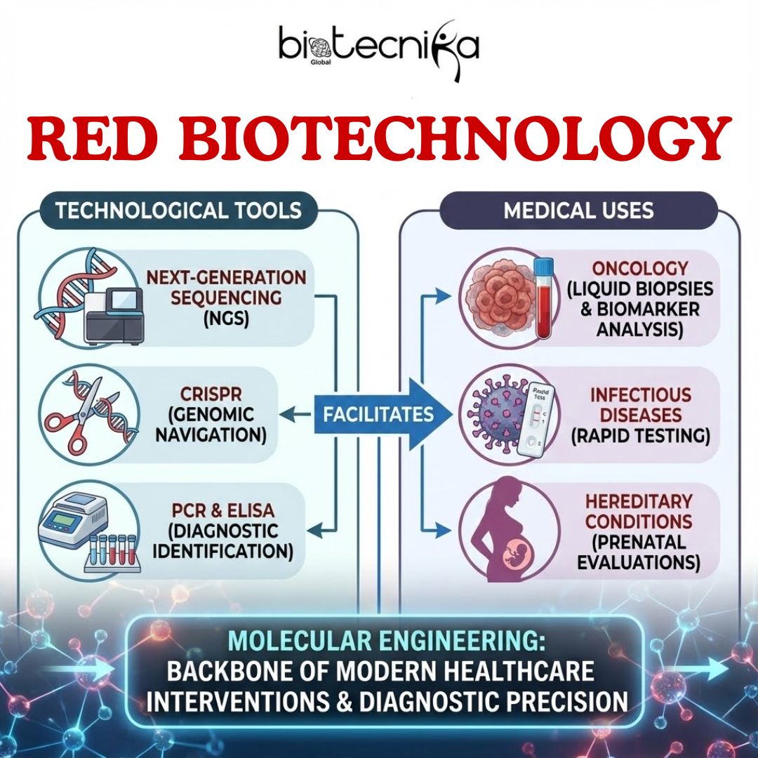 Red Biotechnology and Its Impact on Disease Diagnosis Worldwide. Explore medical biotechnology in diagnosis. Red biotechnology drives personalized medicine and translational medicine globally.
