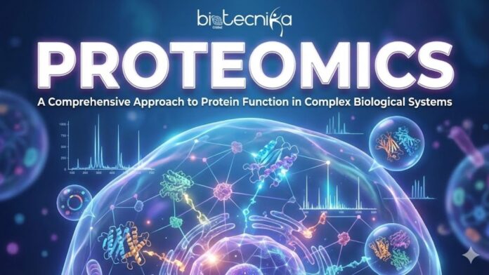 Proteomics: A Comprehensive Approach to Protein Function in Complex Biological Systems. A scientific featured image titled 