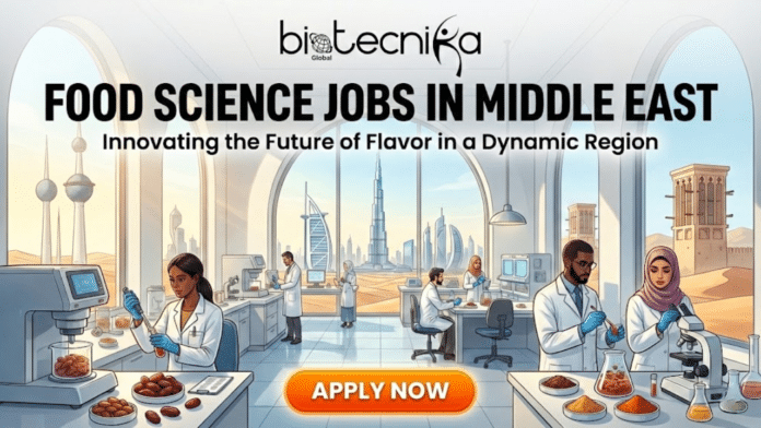 Food Science Jobs in Middle East Majid Al Futtaim Hiring Now. A professional recruitment banner for Biotecnika Global titled