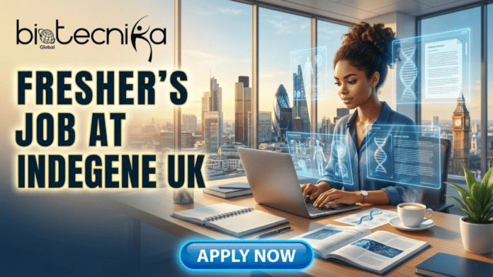 Fresher's Job Alert in UK Indegene Hiring Life Science Graduates. A featured image for a job posting, with the text