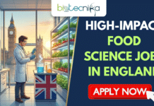 High-Impact Food Science Jobs in England | Join as QA Specialist at Müller UK Today High-Impact Food Science Jobs in England Join as QA Specialist at Müller UK Today. A promotional banner with the Biotecnika Global logo at the top. On the left, an illustration shows a scientist in a lab with a Union Jack-patterned bench, vertical farming plants, and a view of Big Ben and Tower Bridge through a window. On the right, text reads, "High-Impact Food Science Jobs in England" and "Shape the Future of Food & Nutrition!" above an orange "APPLY NOW" button.