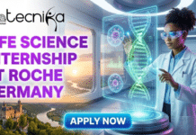 Life Science Internship in Germany | Earn Upto €2,268 Monthly at Roche Life Science Internship in Germany Earn Upto €2,268 Monthly at Roche. Gemini said A featured image for a job advertisement titled "LIFE SCIENCE INTERNSHIP AT ROCHE GERMANY" in bold purple and blue text. The illustration depicts a female scientist in a white lab coat and safety glasses interacting with a glowing holographic DNA helix and cell structure in a futuristic laboratory. Through the large window in the background, a scenic view of a historic German castle overlooking a river is visible during a vibrant sunset. The Biotecnika Global logo is positioned at the top left, and a bright blue "Apply Now" button is at the bottom center.