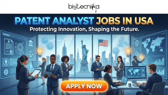Patent Analyst Jobs in USA Explore The Global Career Opportunity at Clarivate. A professional recruitment banner for Biotecnika Global titled