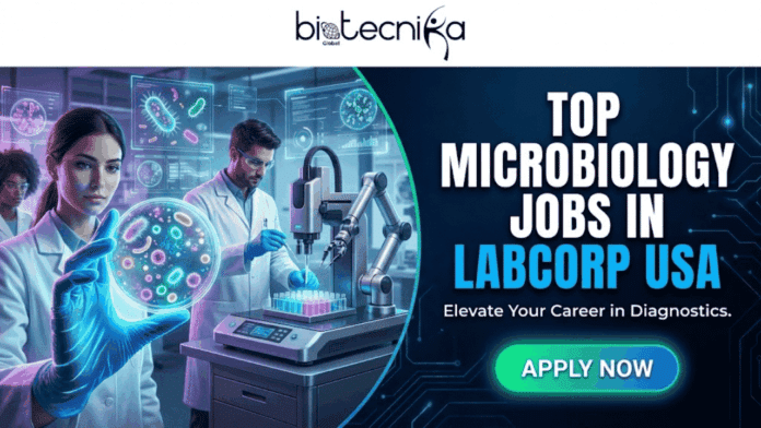 Top Microbiology Jobs in USA You Can’t Miss Labcorp Is Hiring Today. A promotional graphic with the