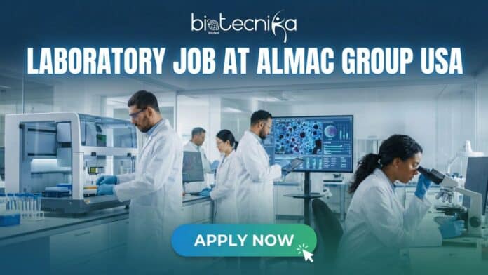 Laboratory Technician working in Almac Group lab, handling samples and laboratory equipment in Durham, NC