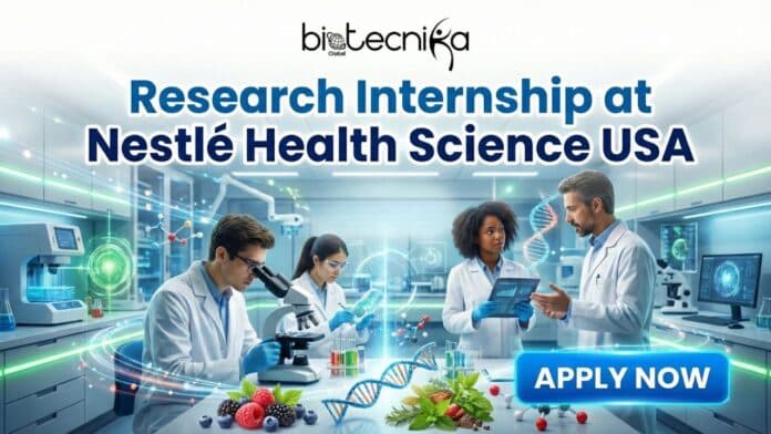 Nestlé Health Science research assistant internship opportunity in laboratory research and nutrition science