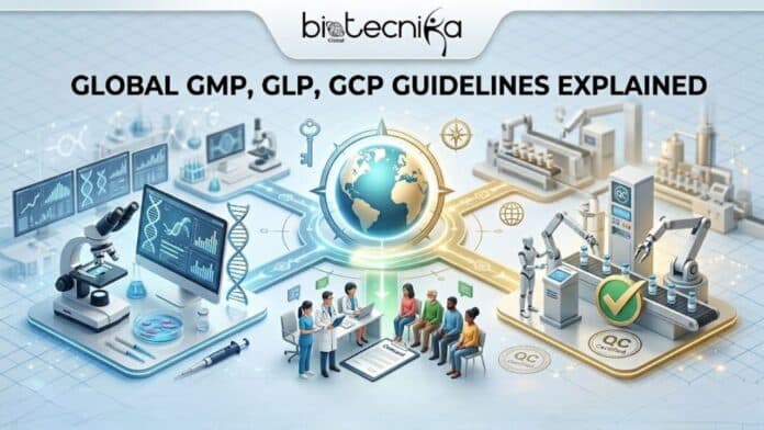 Learn GCP, GLP, GMP, regulatory guidelines, good manufacturing practice, good laboratory practice, and good clinical practice globally.