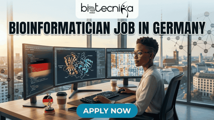 Bioinformatician Job in Germany Cancer Research Role at German Cancer Research Center. Job posting graphic from biotecnika Global. The bold title is