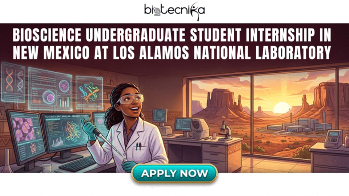 Bioscience Undergraduate Student Internship in New Mexico at Los Alamos National Laboratory. An illustrated promotional poster for a