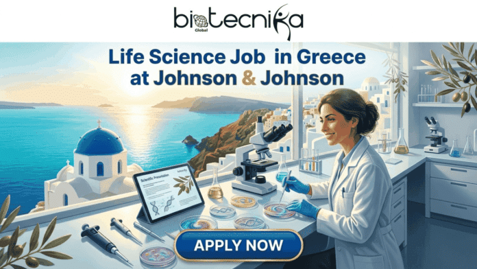 Top Life Science Job in Greece Johnson & Johnson Hiring Now. A promotional banner image featuring the title text: