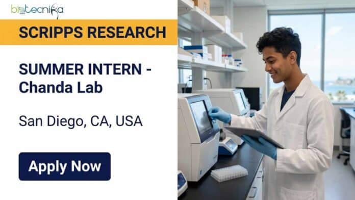 Explore a life sciences internship at Scripps Research in the USA. Apply for the Summer Intern role in the Chanda Lab and gain hands-on research experience.